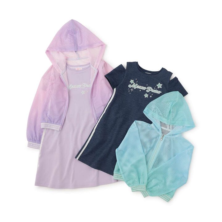 Mesh Zip Parka & Shoulder Opening Cut One-Piece Dress Set,Lavender, medium image number 11