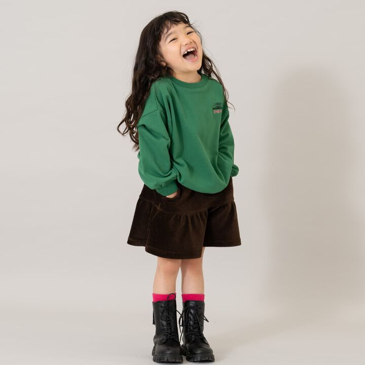 Gathered Cut Corduroy Skirt with Shorts,Deep green, medium image number 4