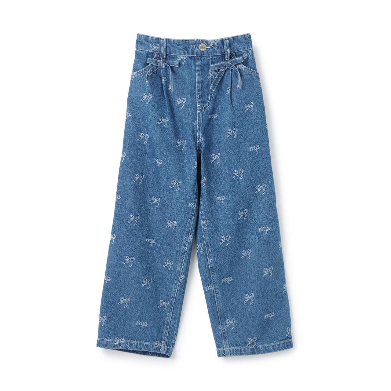 Ribbon Jacquard Denim Wide Pants,Gray, large image number 4