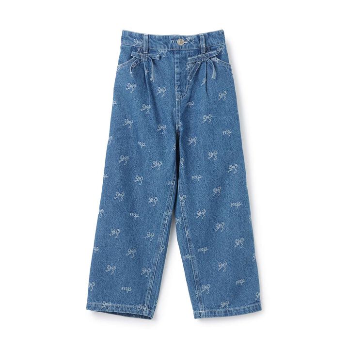 Ribbon Jacquard Denim Wide Pants,Gray, medium image number 4