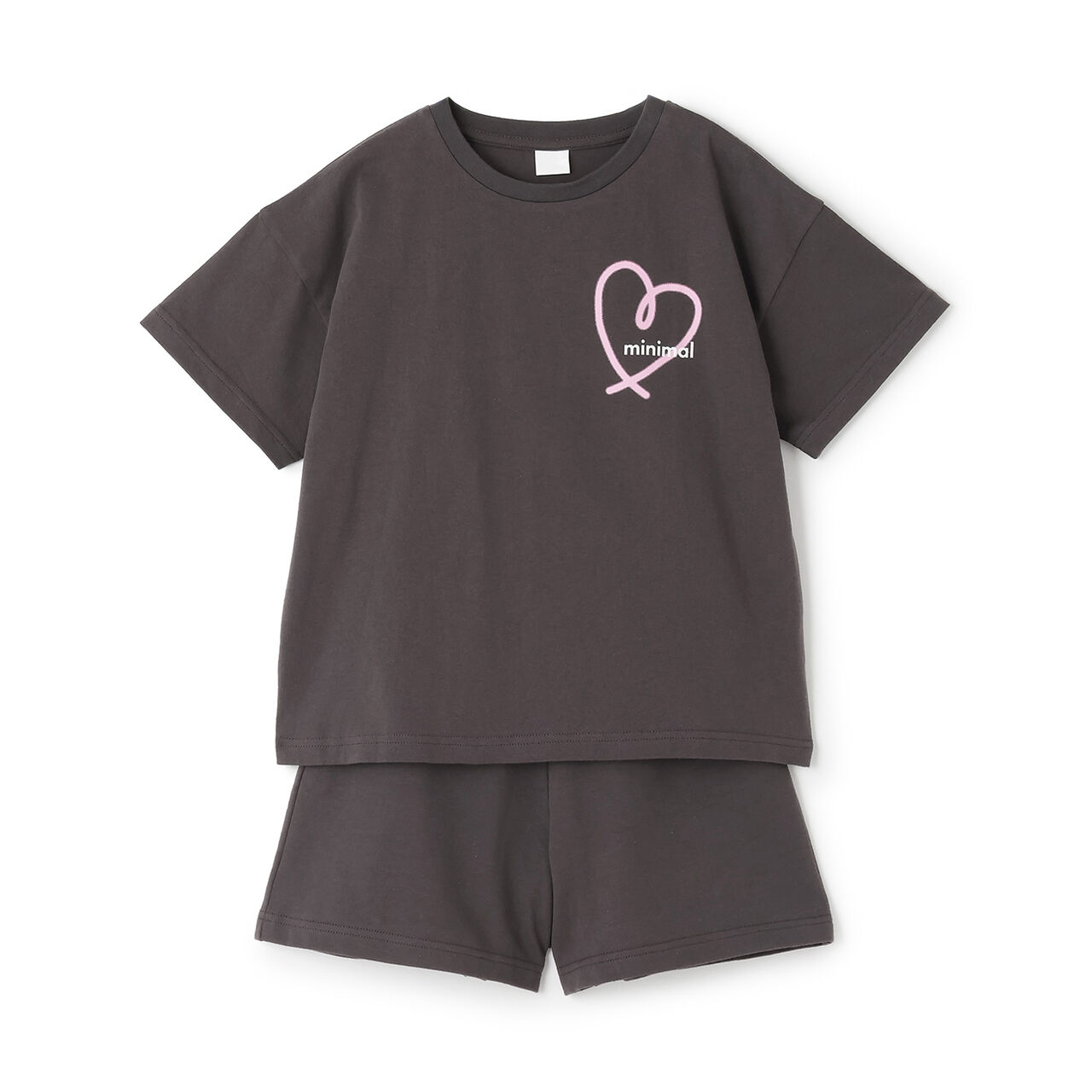 [100% Cotton] Spray Back Print Short Sleeve T-Shirt Outfit Set,Charcoal gray, large image number 0
