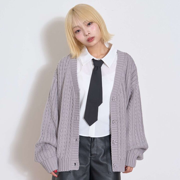 [GOOD PRICE] Cable Knit Cardigan,Top gray, medium image number 0
