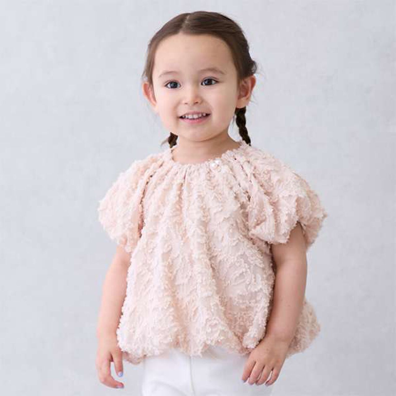 [Link] Jacquard Balloon Blouse (Kids Size),Pink, large image number 0