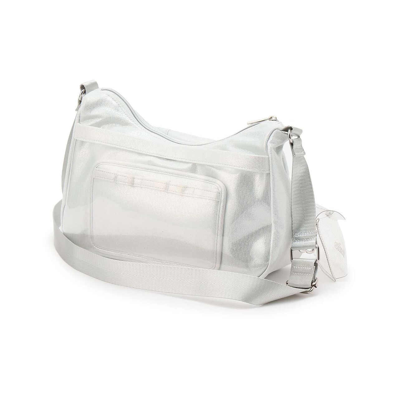 Sparkling Ribbon Flap Shoulder Bag with Pouch,Silver, large image number 1
