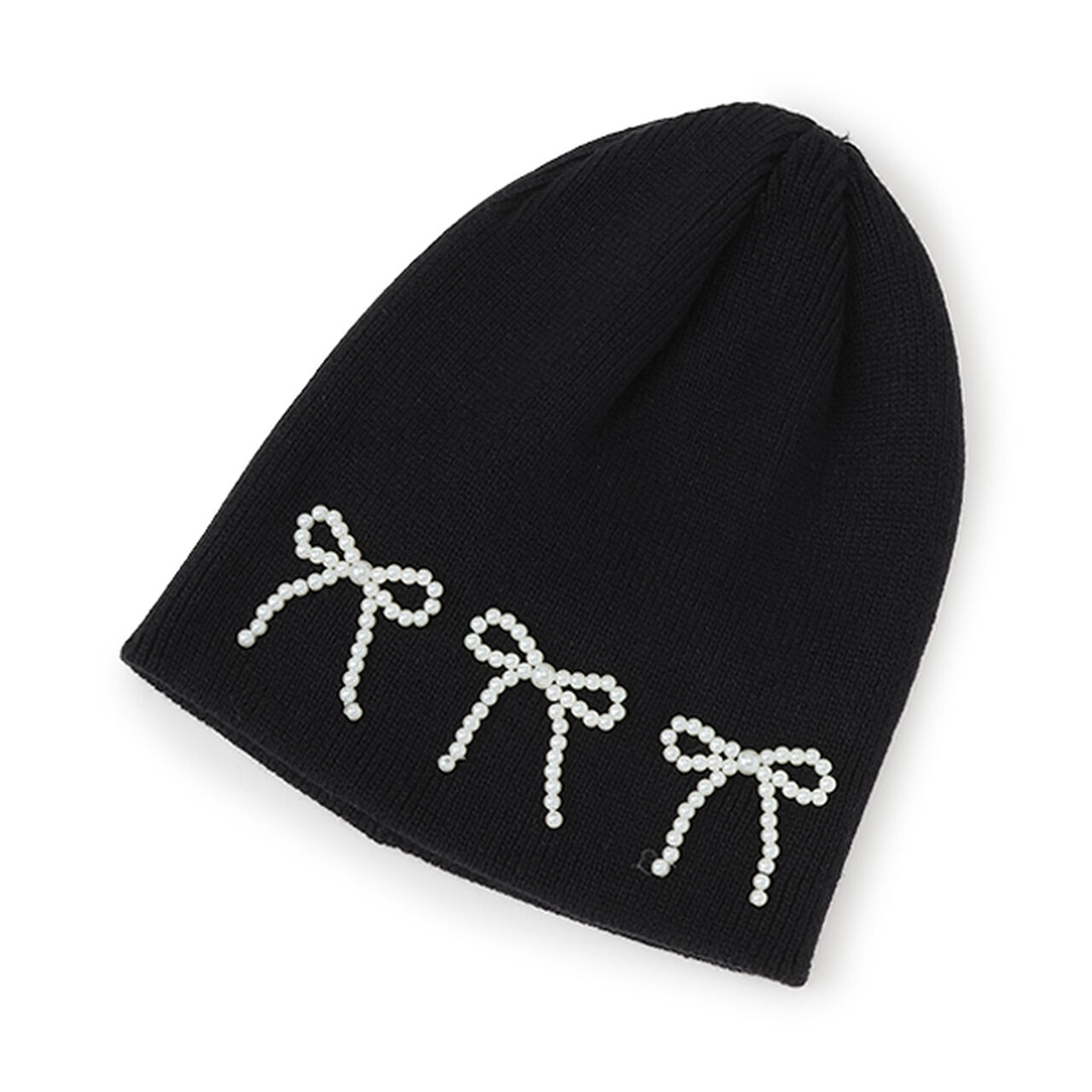 Knit Cap with Pearl Ribbon,Black, large image number 11