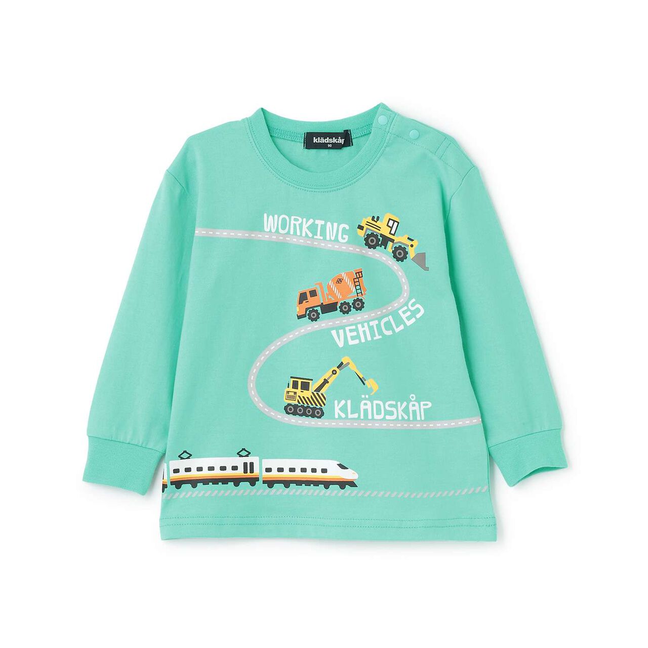 [Restock] Working Vehicles and Trains Long-Sleeve T-Shirt,Emerald green, large image number 0