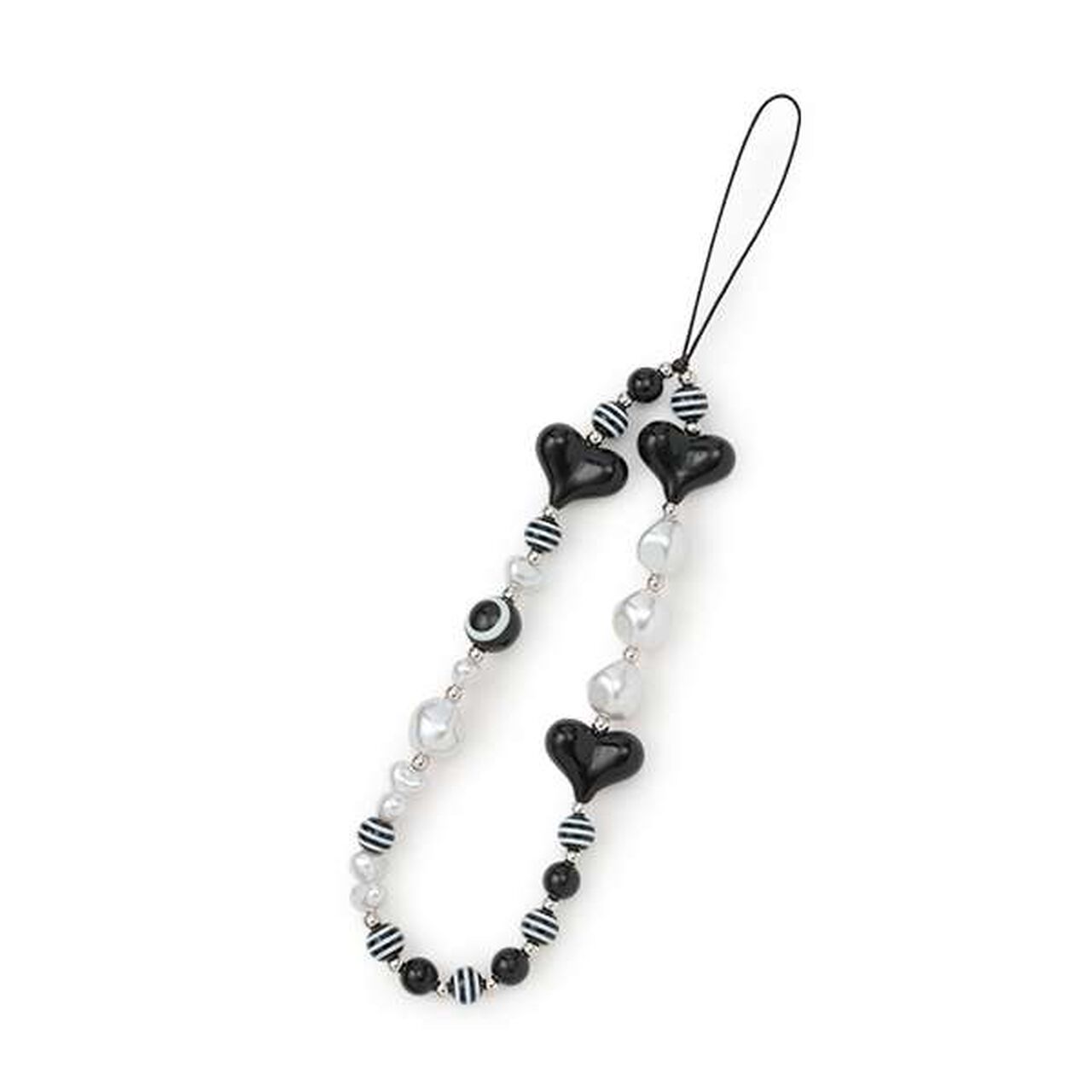 Pearl Bead Heart Charm,Black, large image number 0