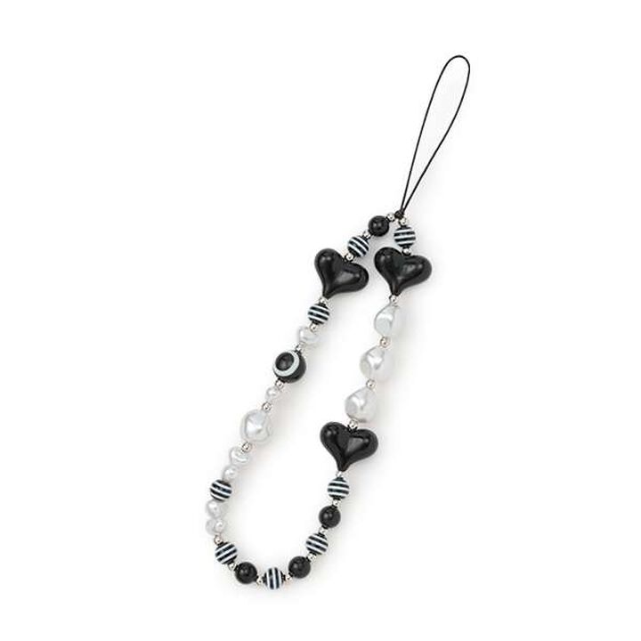 Pearl Bead Heart Charm,Black, medium image number 0