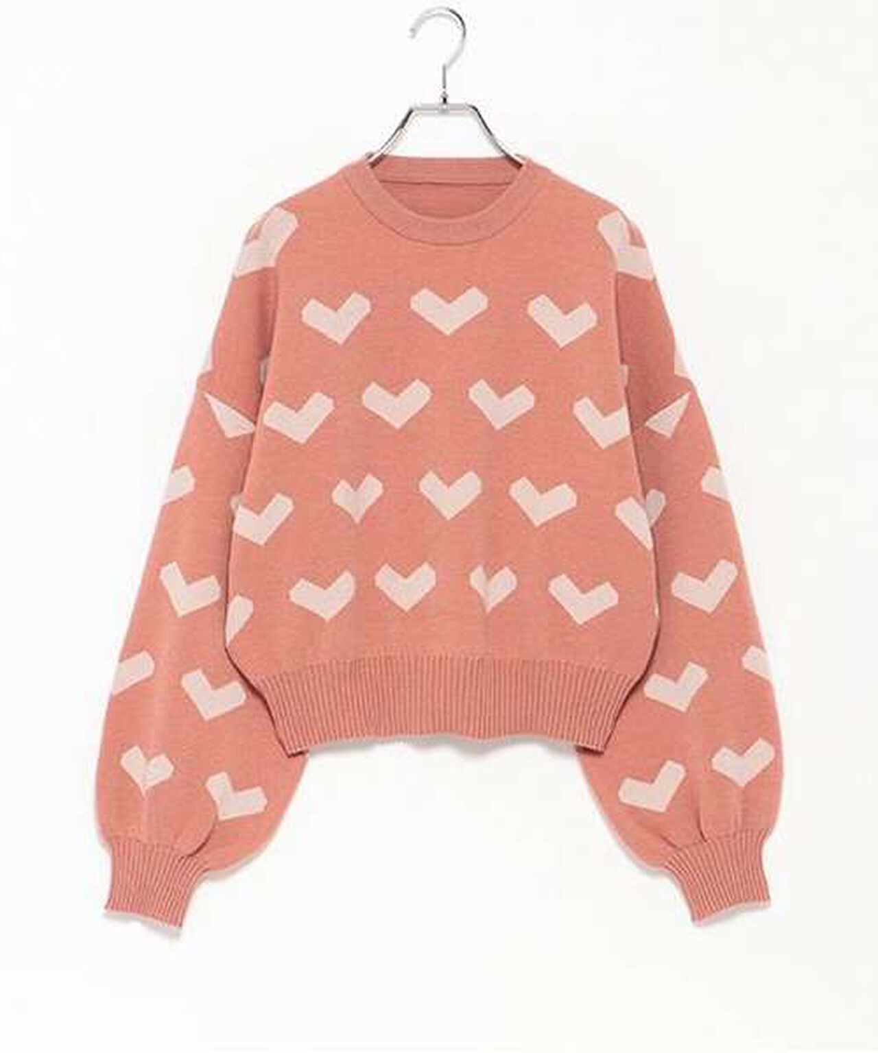 Heart Pattern Knit Pullover,Greige, large image number 16
