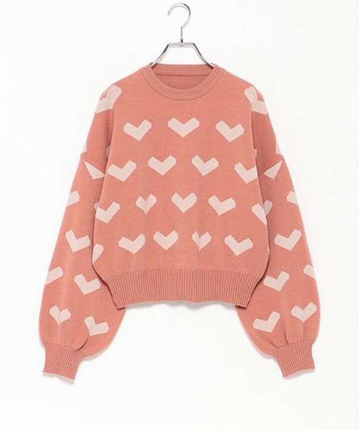 Heart Pattern Knit Pullover,Greige, medium image number 16
