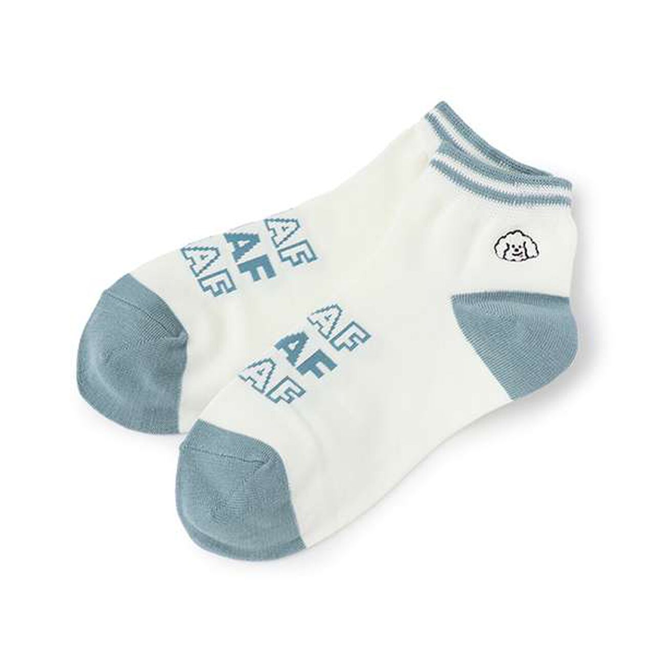 Dog Embroidery Striped Short Socks,Ivory, large image number 0