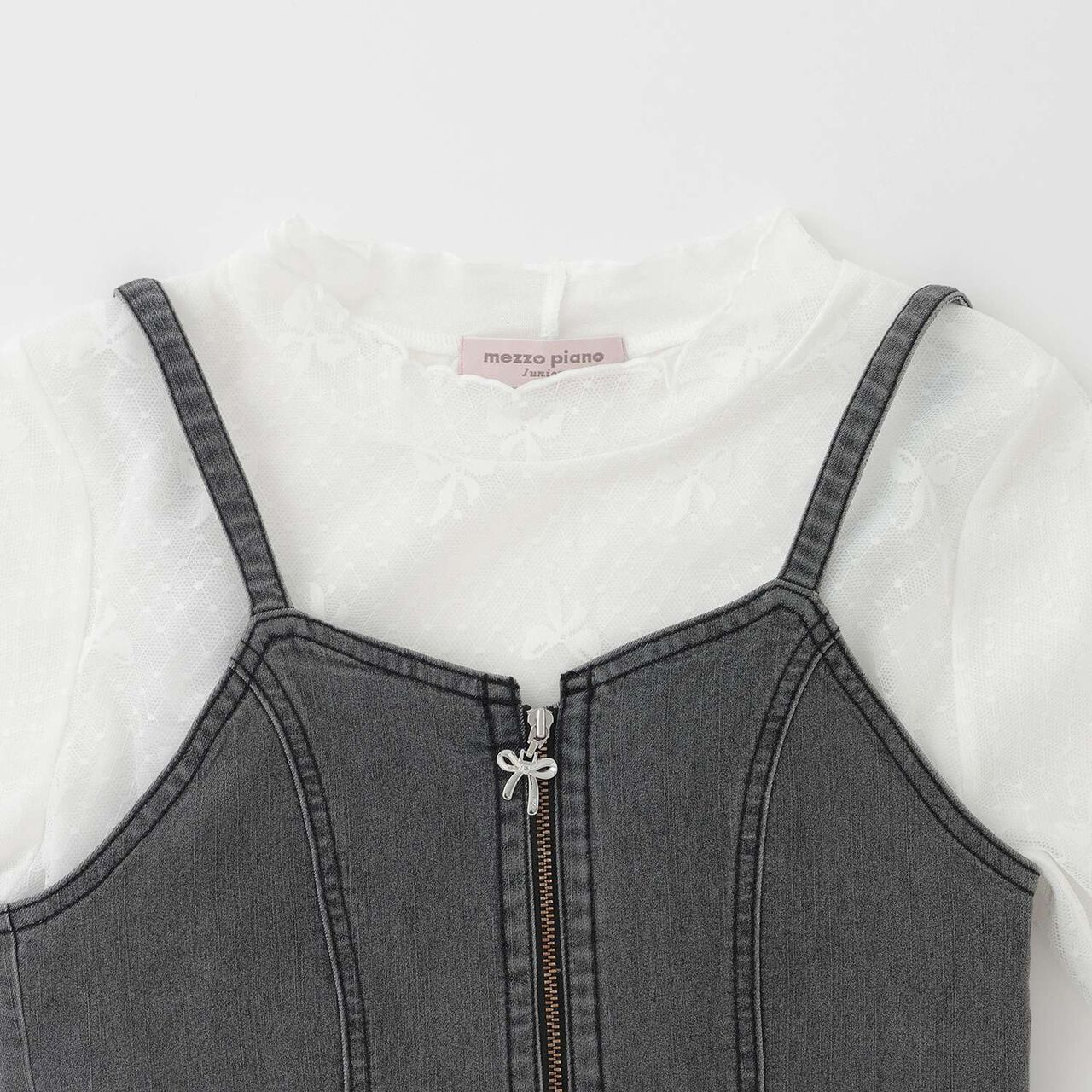 [Restocked] Denim Bustier & Lace Short Sleeve T-Shirt Set,Light blue, large image number 3
