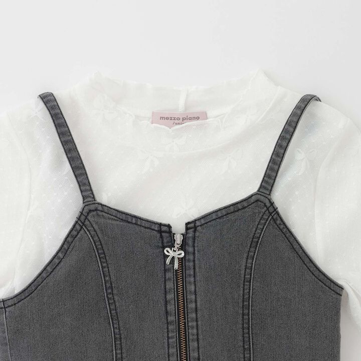 [Restocked] Denim Bustier & Lace Short Sleeve T-Shirt Set,Light blue, medium image number 3