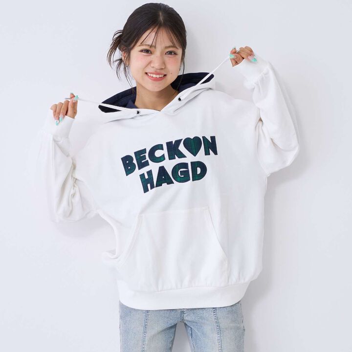 [100% Cotton] Patterned Logo Appliqu&eacute; Hoodie,Off white, medium image number 2
