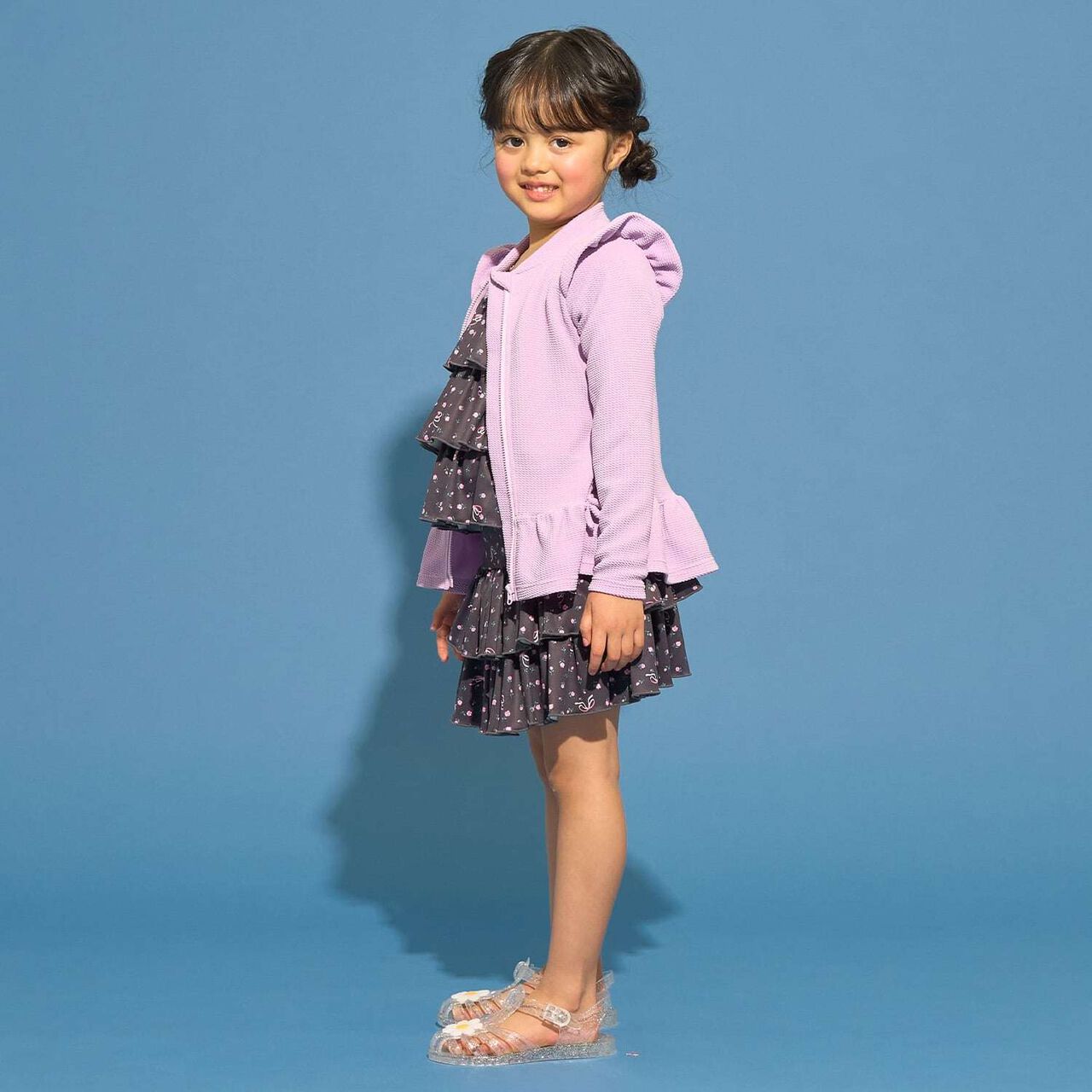 [SWIM] [UV Cut] Hem Frill Full Zip Rash Guard,Lavender, large image number 14