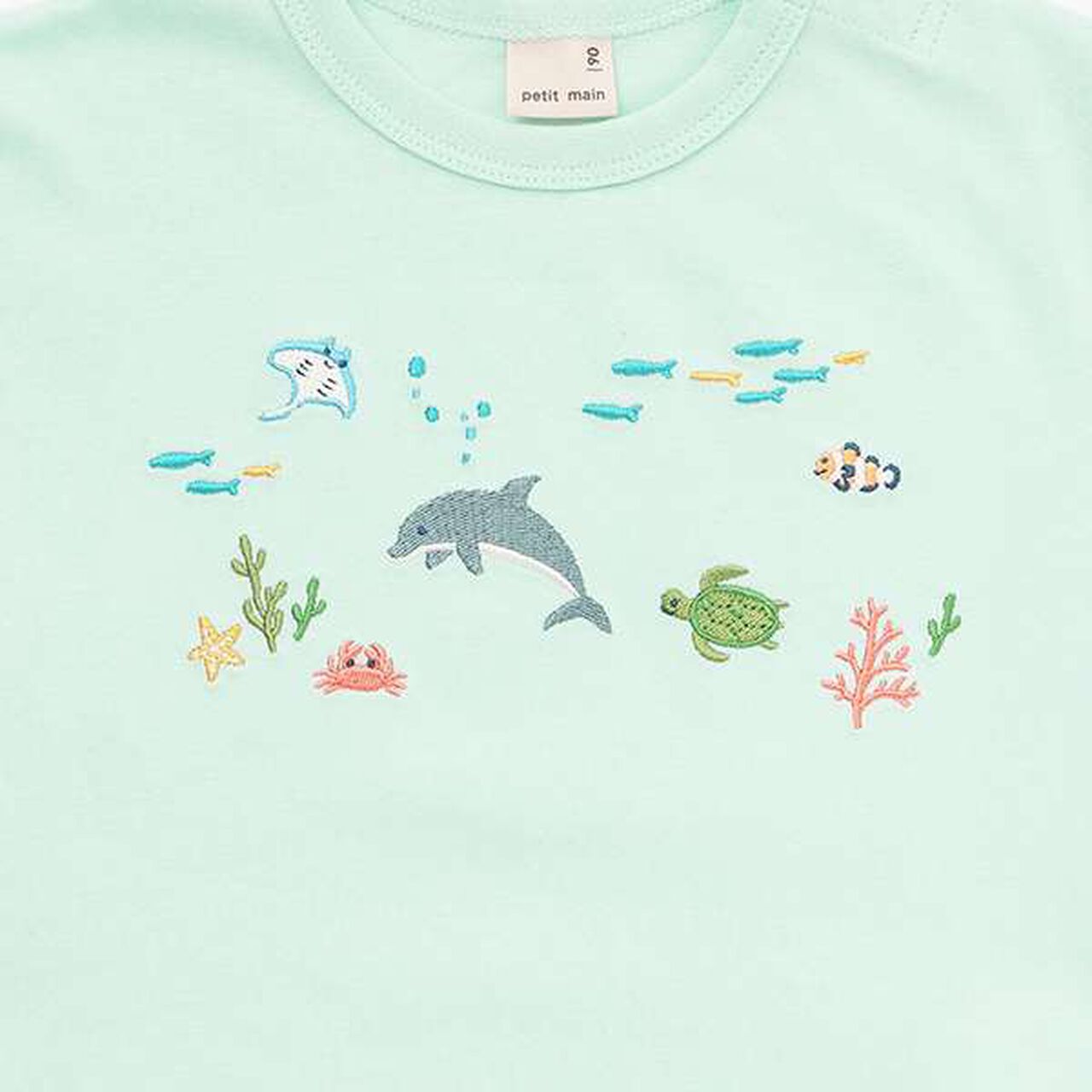 Sea Creature Embroidery Short Sleeve T-Shirt,Emerald green, large image number 4