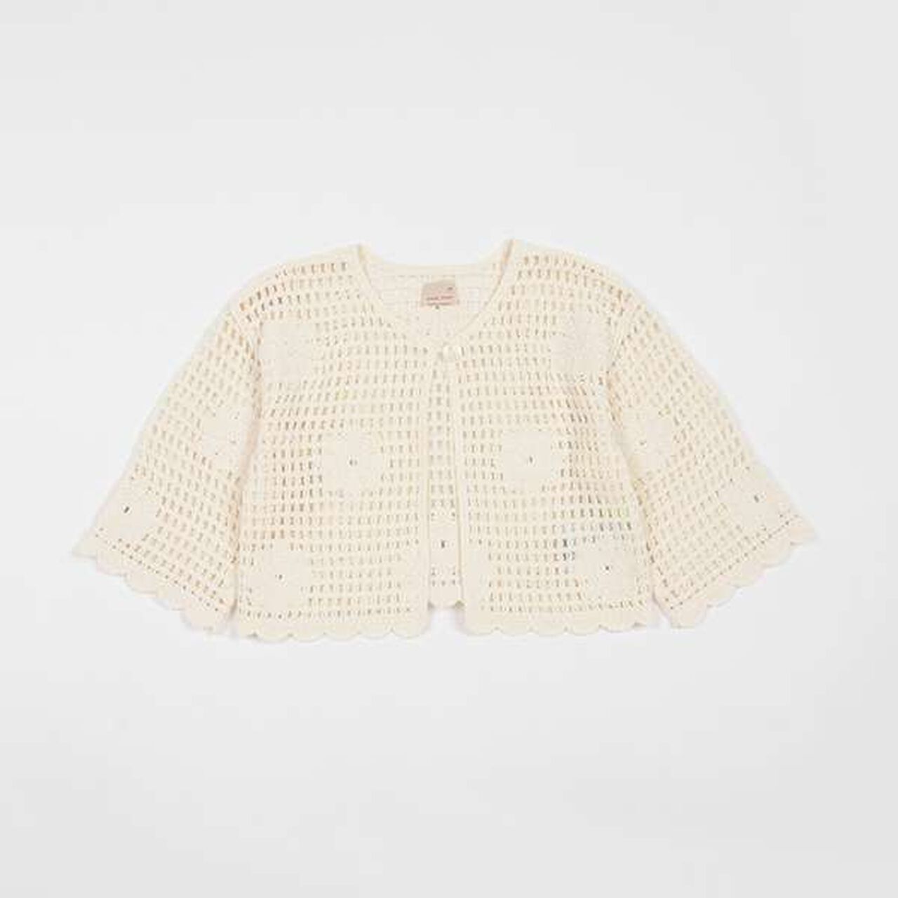 [Link] Flower Motif Black Crochet Cardigan,Ivory, large image number 1