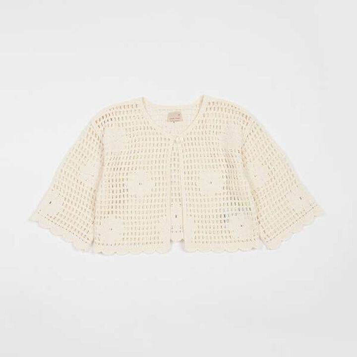 [Link] Flower Motif Black Crochet Cardigan,Ivory, medium image number 1