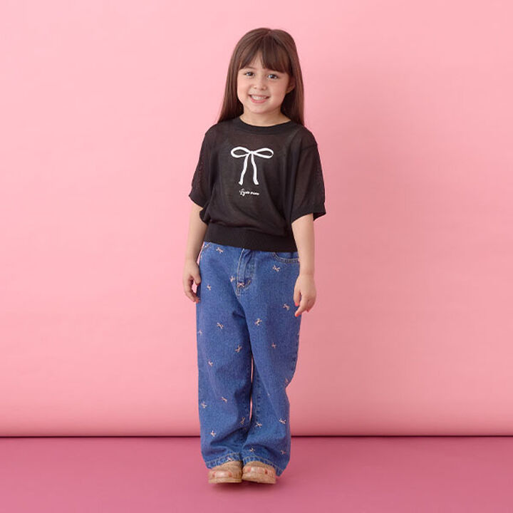 [Machine Washable] Sheer Short-Sleeve Knit Top,Black, medium image number 8