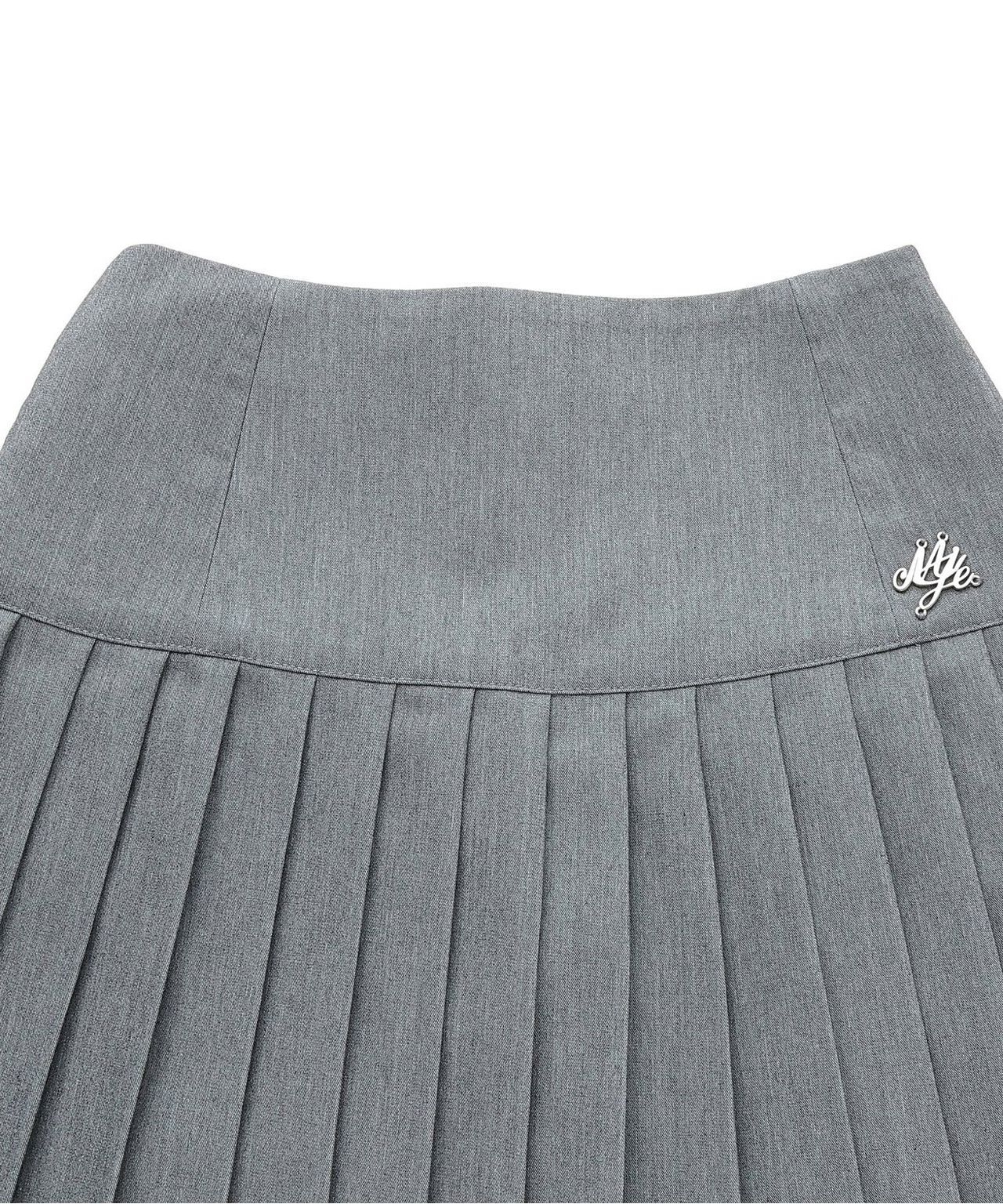 Logo Plate Pleated Skirt [Korean Fashion],Gray, large image number 9