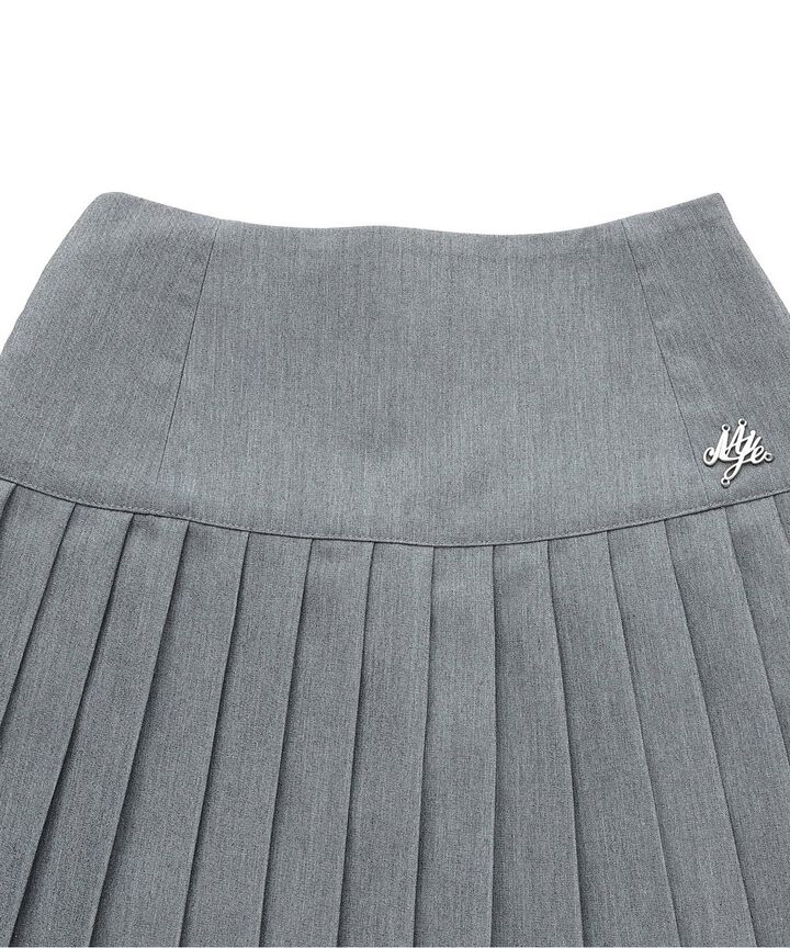 Logo Plate Pleated Skirt [Korean Fashion],Gray, medium image number 9