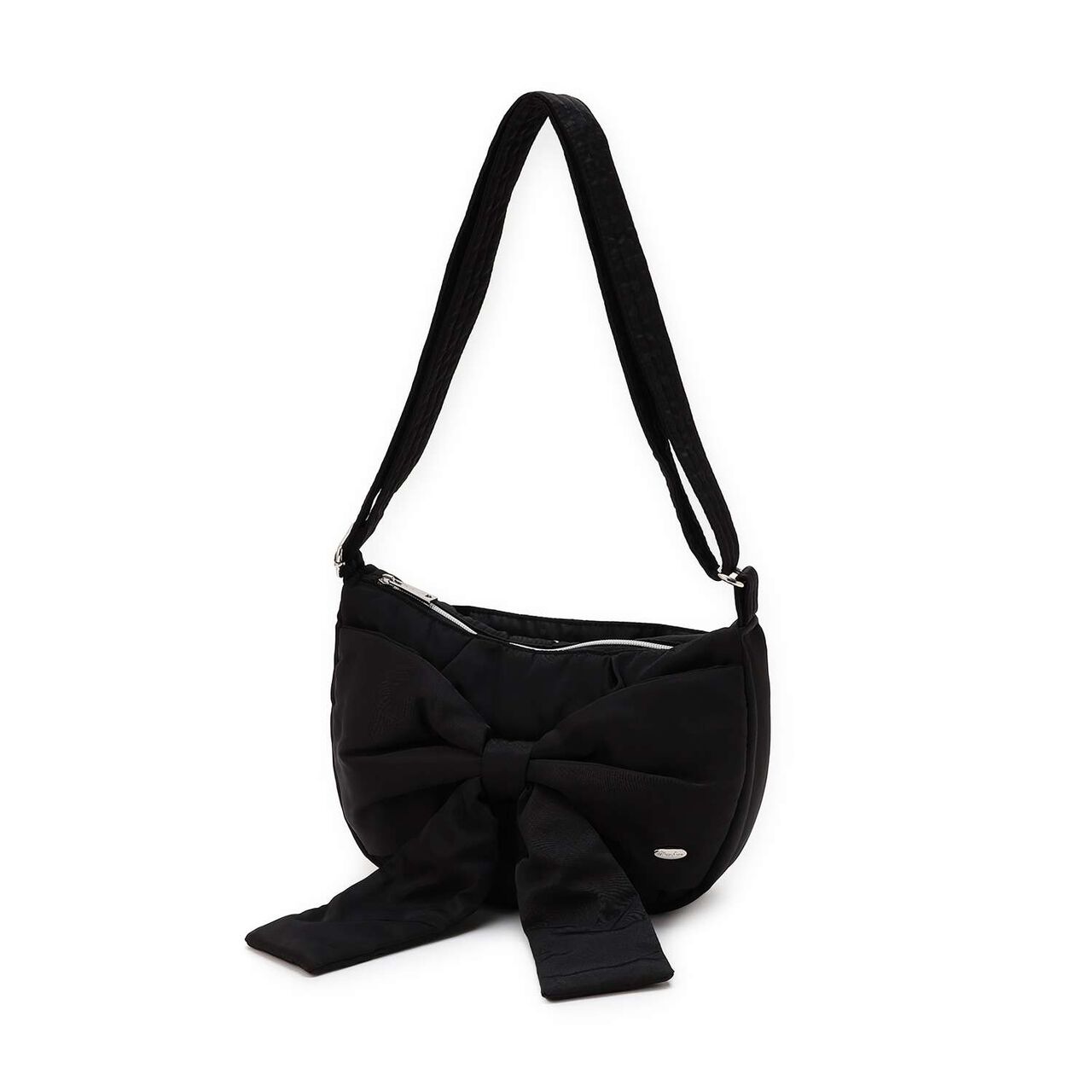 Fluffy Ribbon Crescent Shoulder Bag,Black, large image number 12