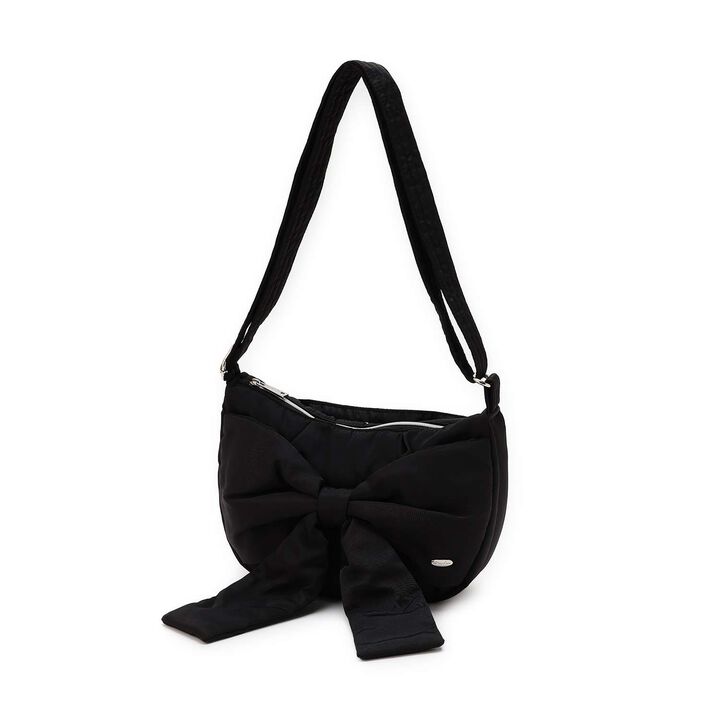 Fluffy Ribbon Crescent Shoulder Bag,Black, medium image number 12