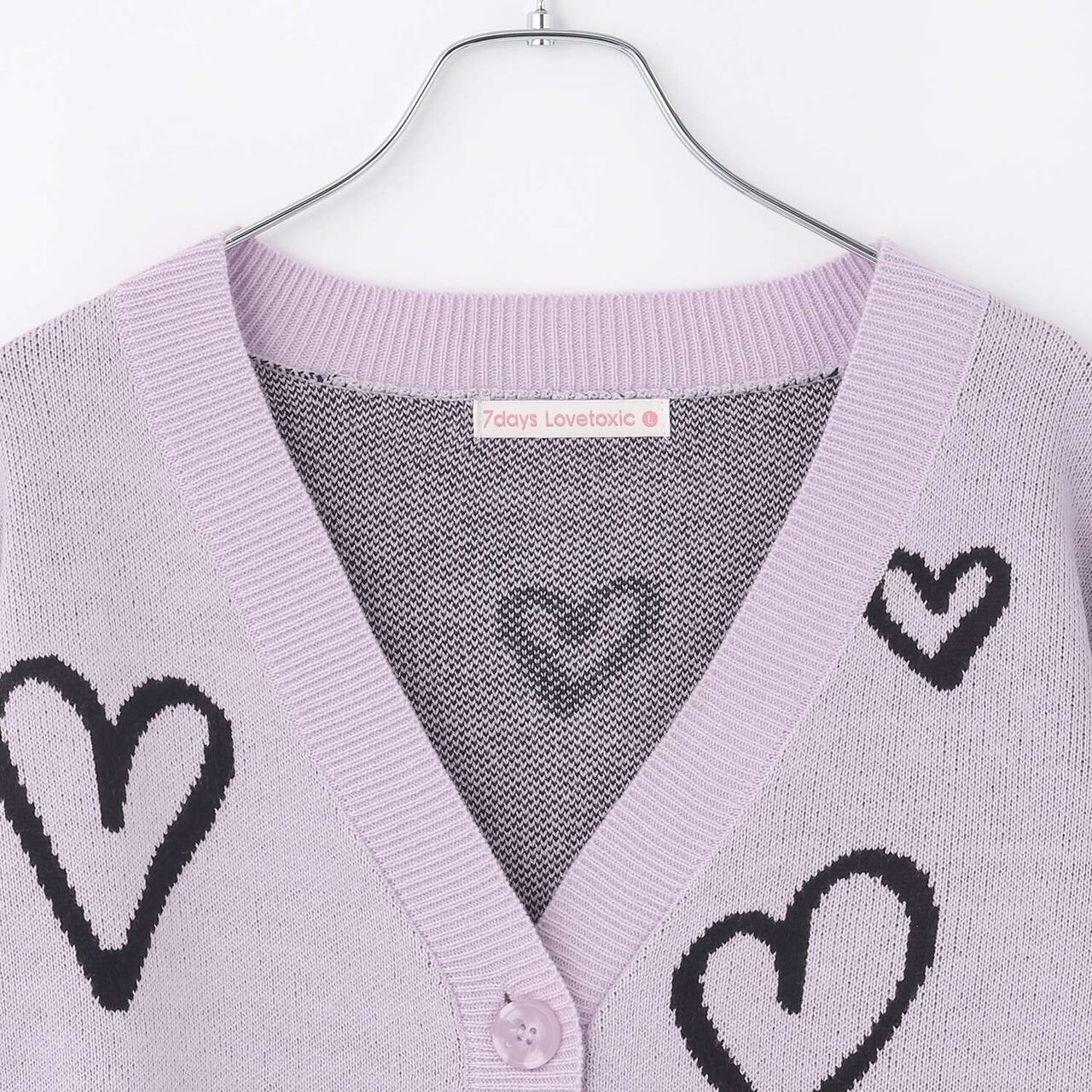 [7days/Washable] Heart Pattern Cardigan,Lavender, large image number 13