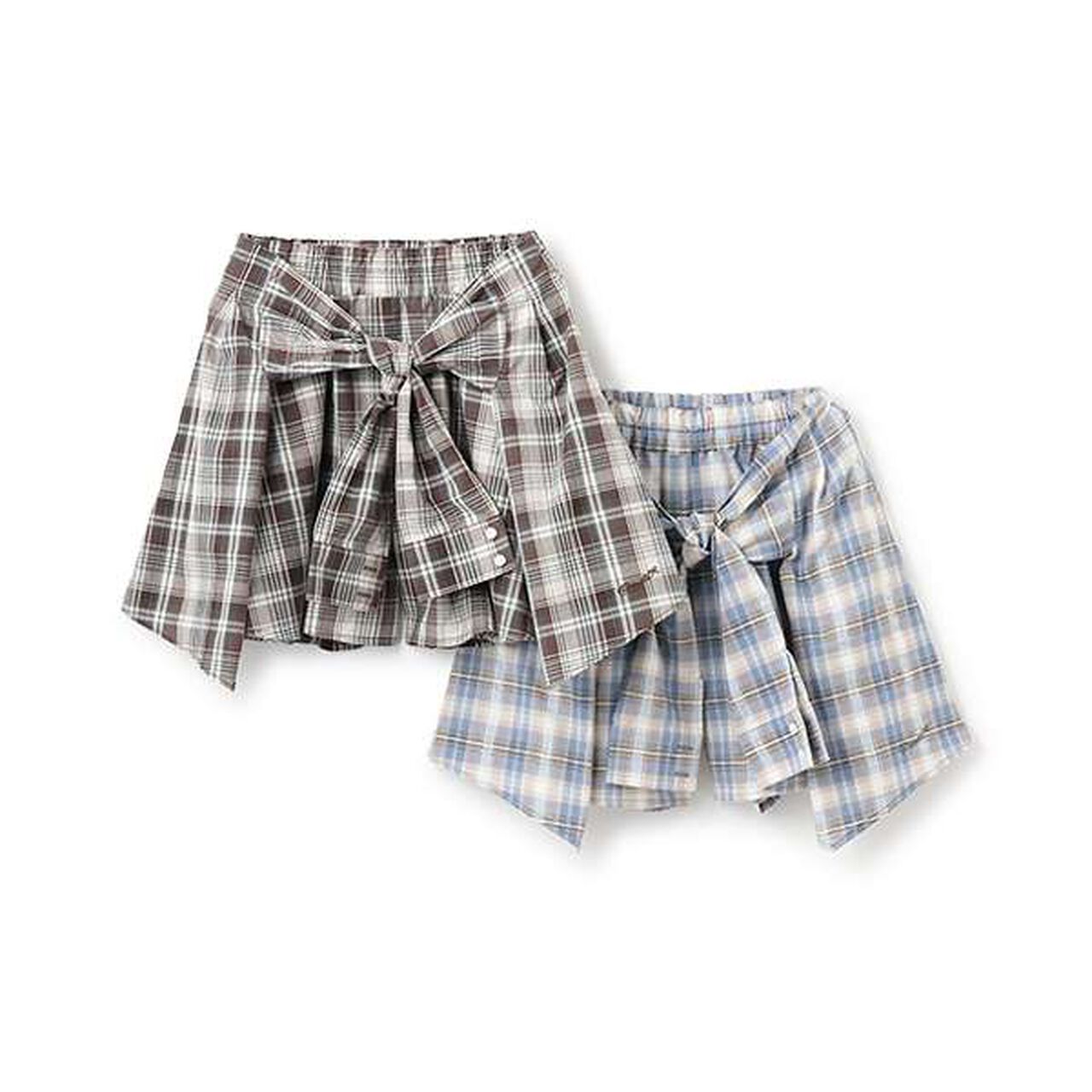 Shirt-Wrapped Checkered Culottes,Brown, large image number 8