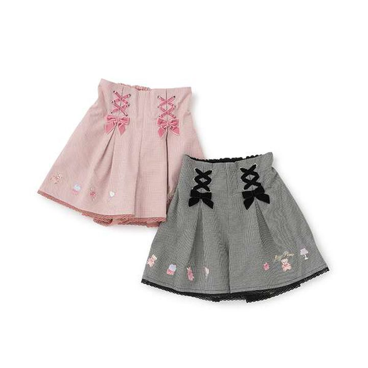 Bear Embroidery Culotte Skirt,Pink, medium image number 4