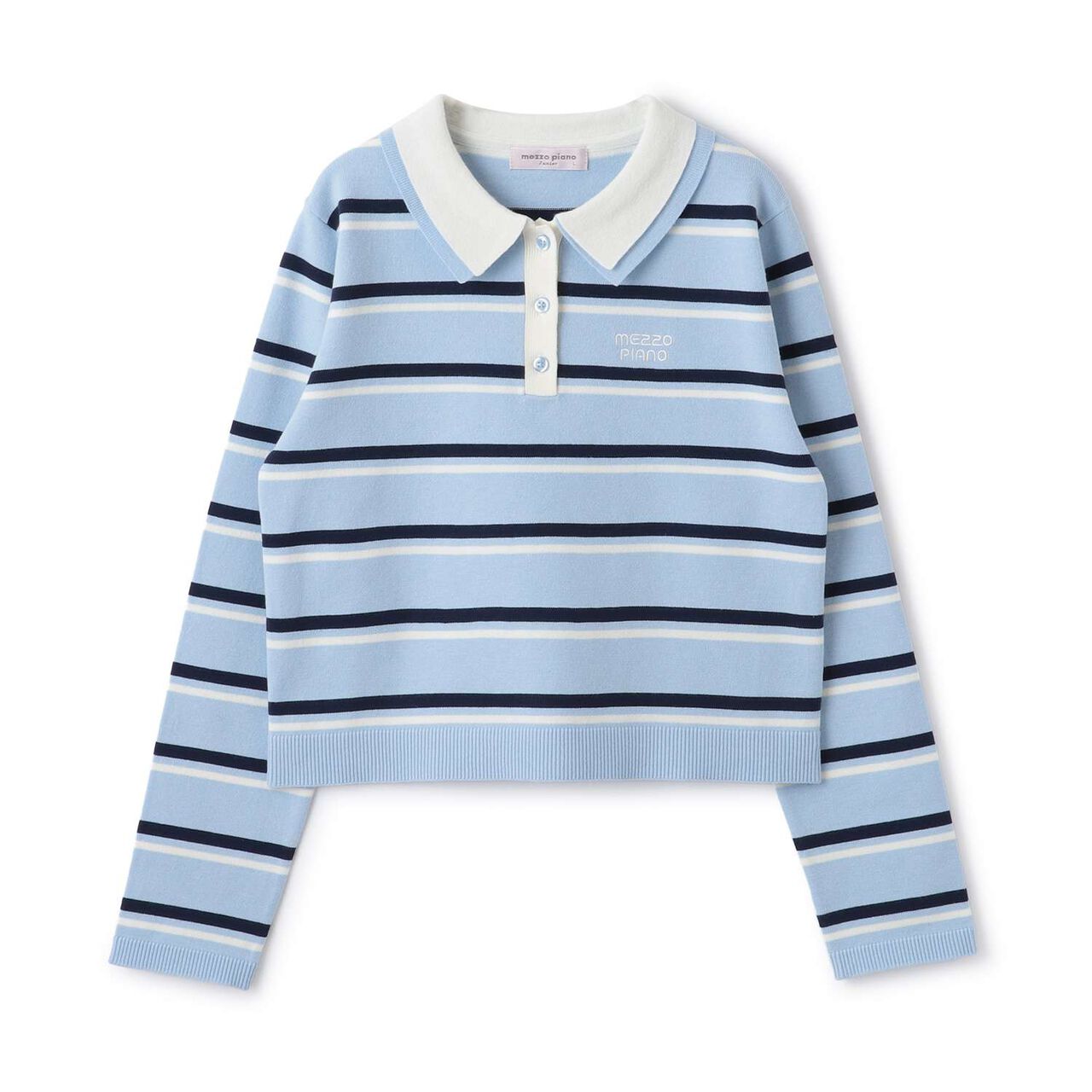 Stripe Pattern Polo Knitwear,Sax blue, large image number 8