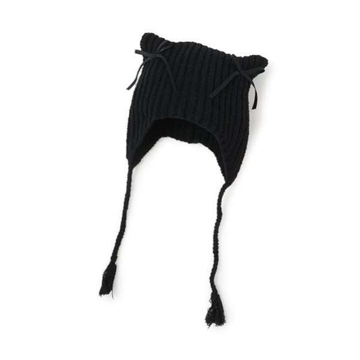 Cat Ear Ribbon Knit Cap,Black, medium image number 2