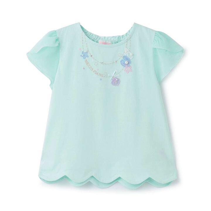 [Restocked] Shell Necklace Embroidery Scalloped Hem T-Shirt,, medium