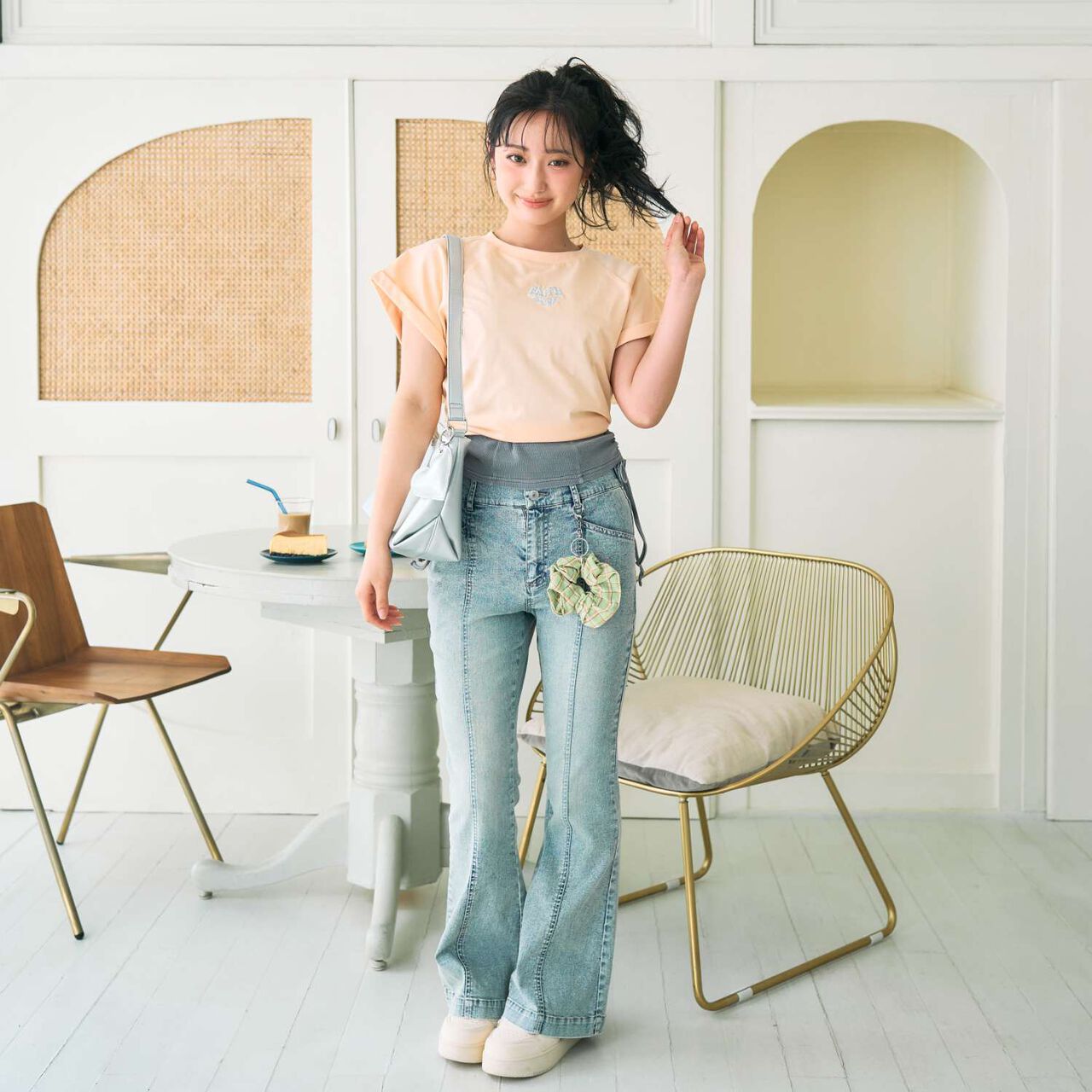 [Cool Touch] Style-Up Flare Denim Pants,Turquoise, large image number 0