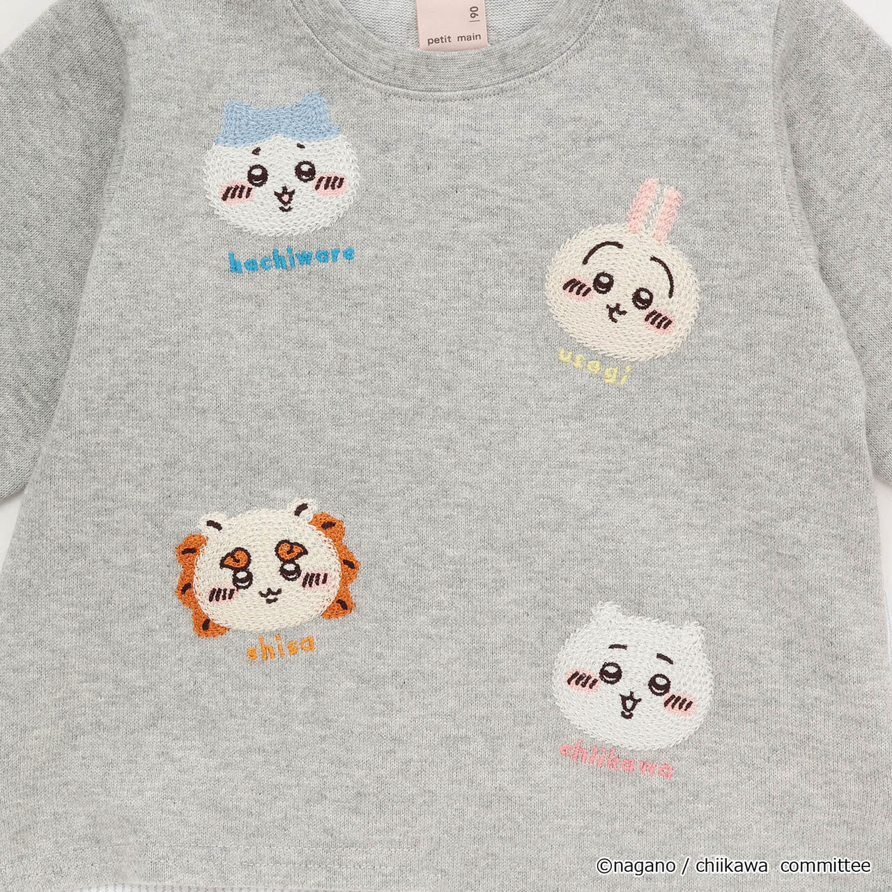 Chikawa Face Motif Long-Sleeve T-Shirt,Top gray, large image number 6