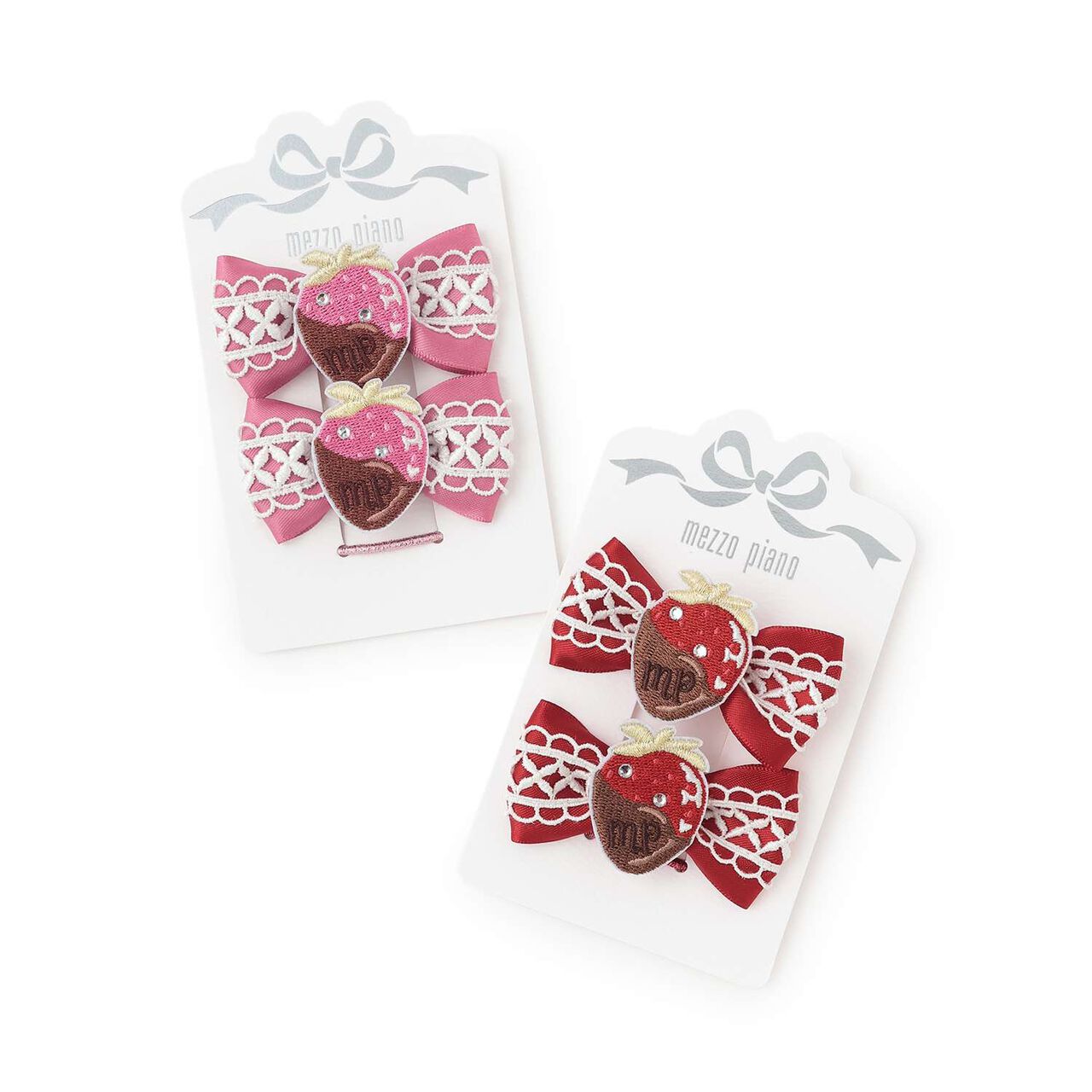 Strawberry Chocolate Ribbon Hair Ponytail Holder 2-Piece Set,Pink, large image number 3