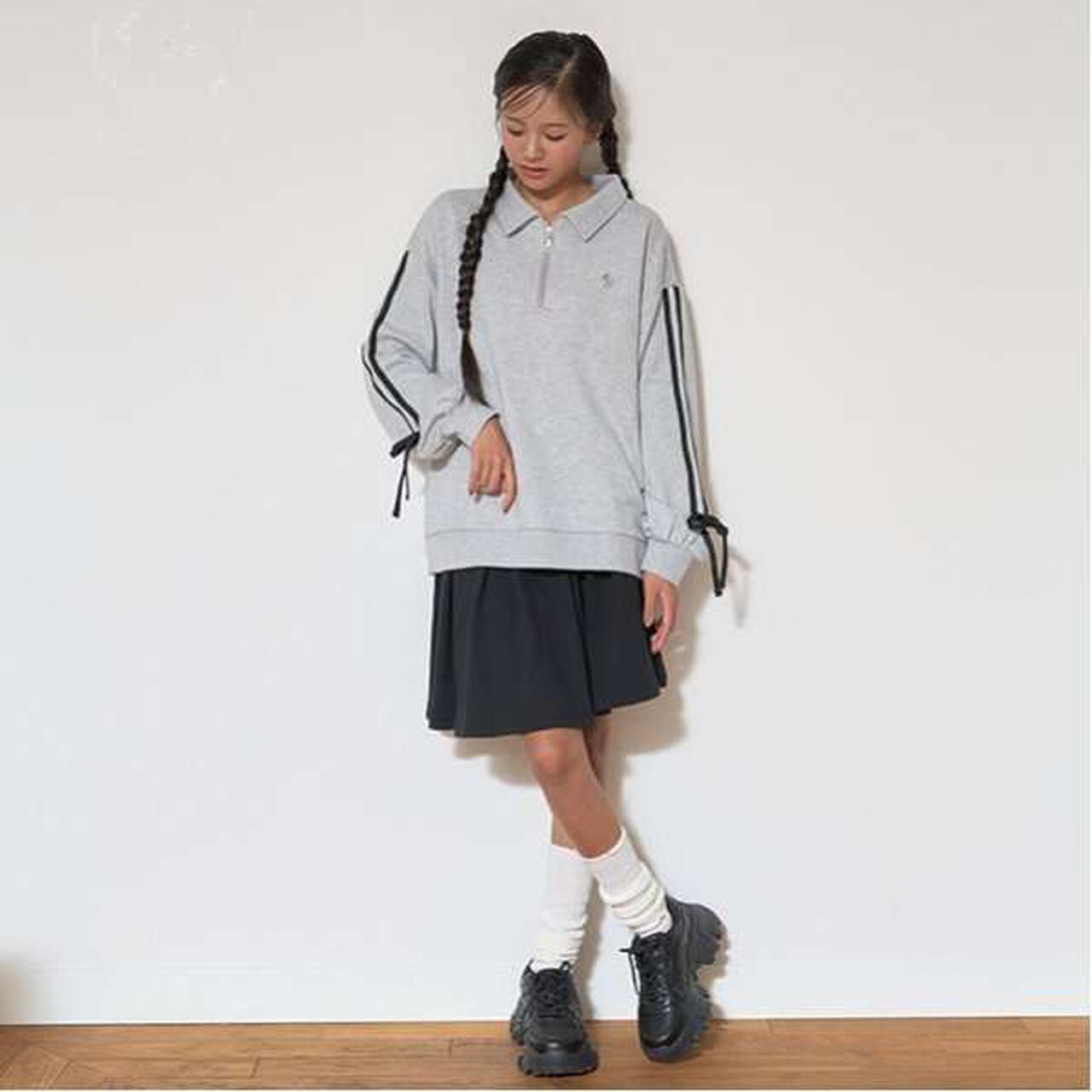 Half-Zip Pleated Set,Top gray, large image number 0