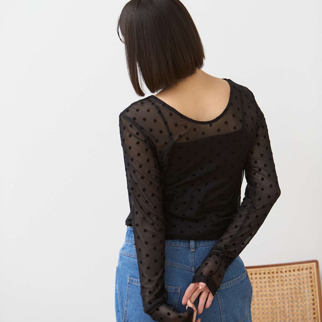 [Formal] 2-Way Sheer Dot Top,Black, large image number 2