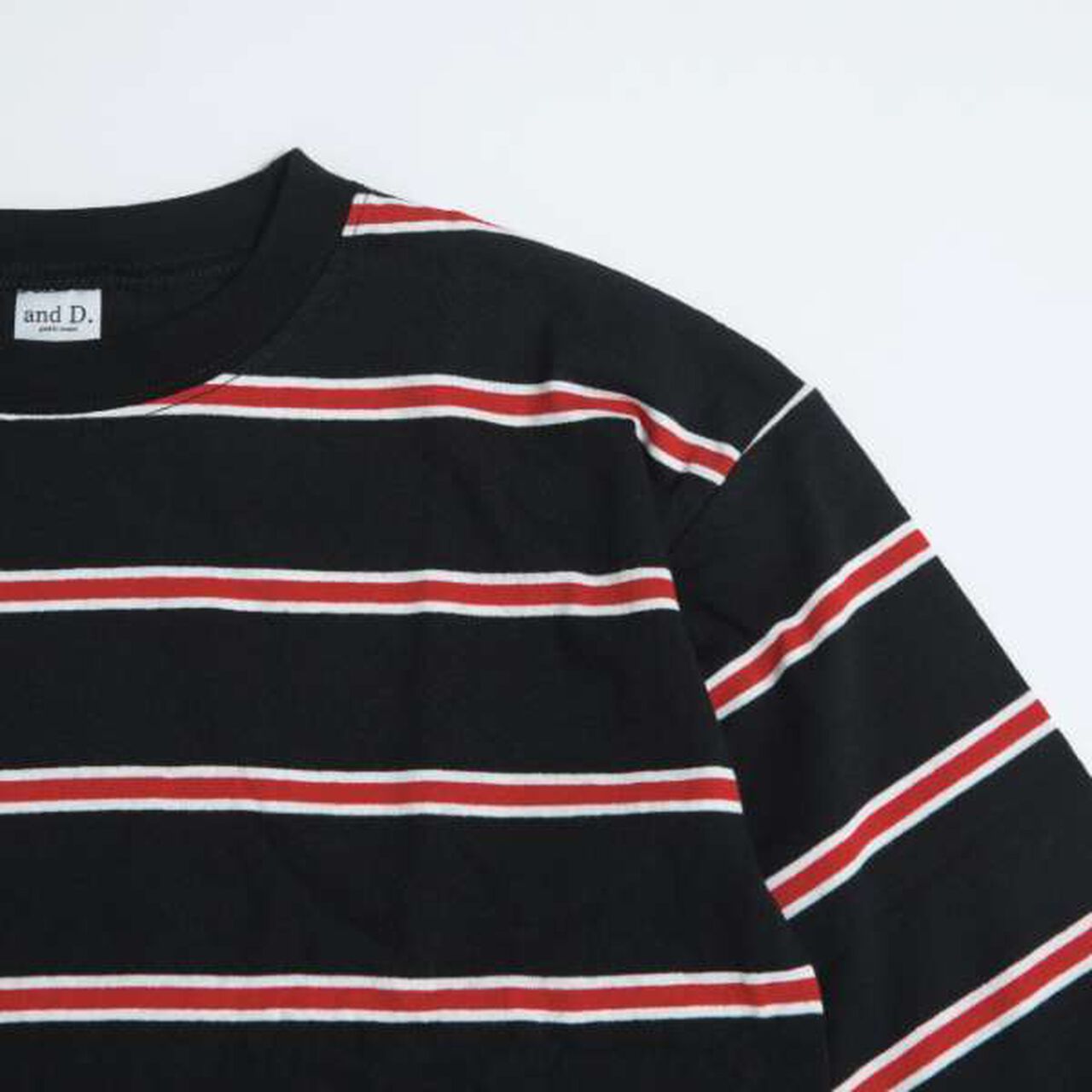 Multi Stripe Pattern Ribbed Sleeve Big Long T-Shirt,Beige, large image number 8