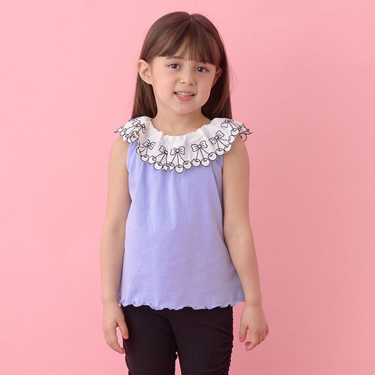 [Soft Cotton] Cherry Lace Collar Top,Light orange, large image number 22