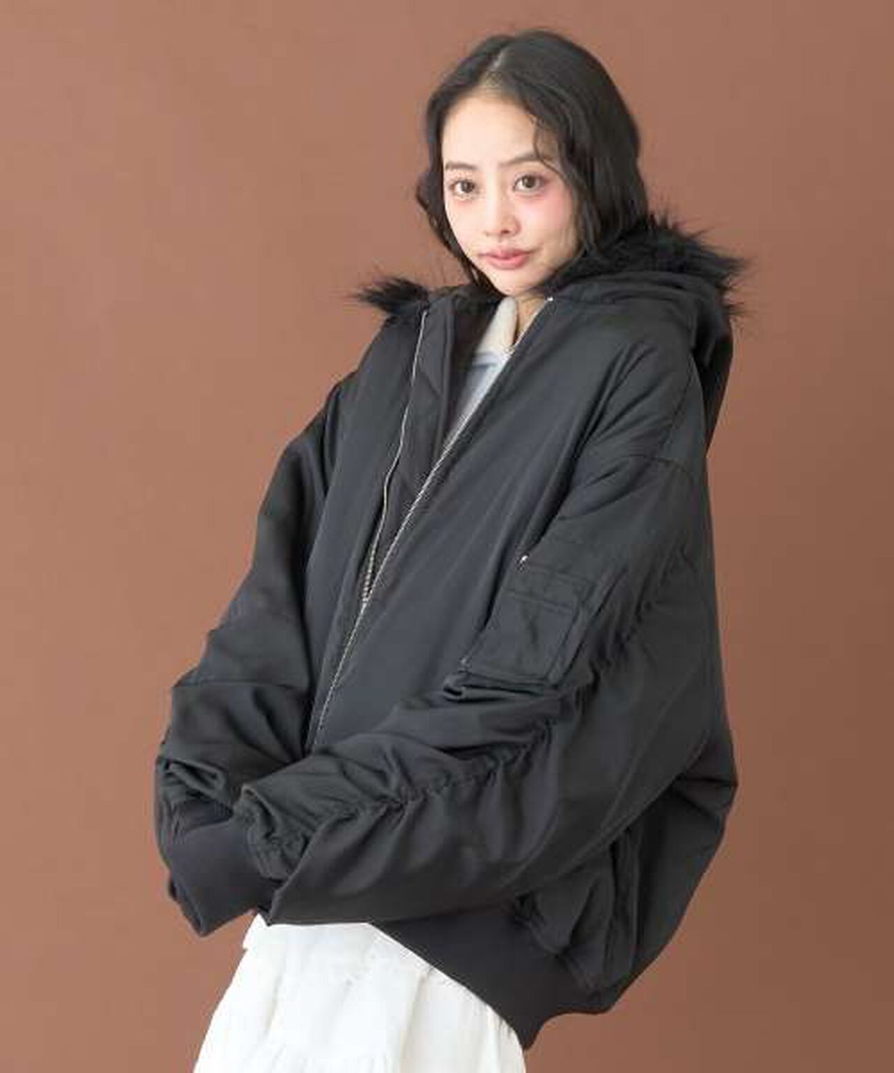 Hooded Bomber Jacket [Korean Fashion],Gray, large image number 1