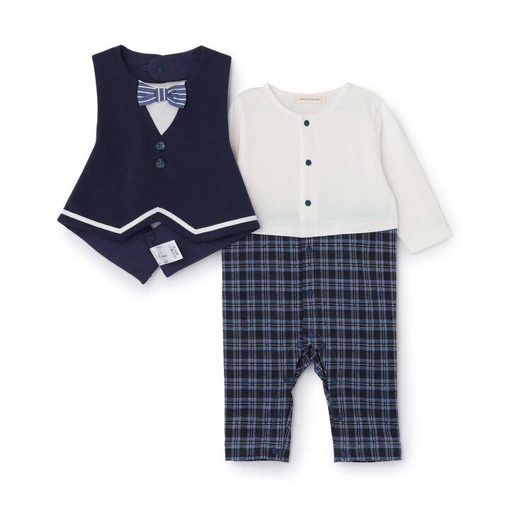 Checkered Coverall with Vest-Style Apron,Beige, medium image number 2