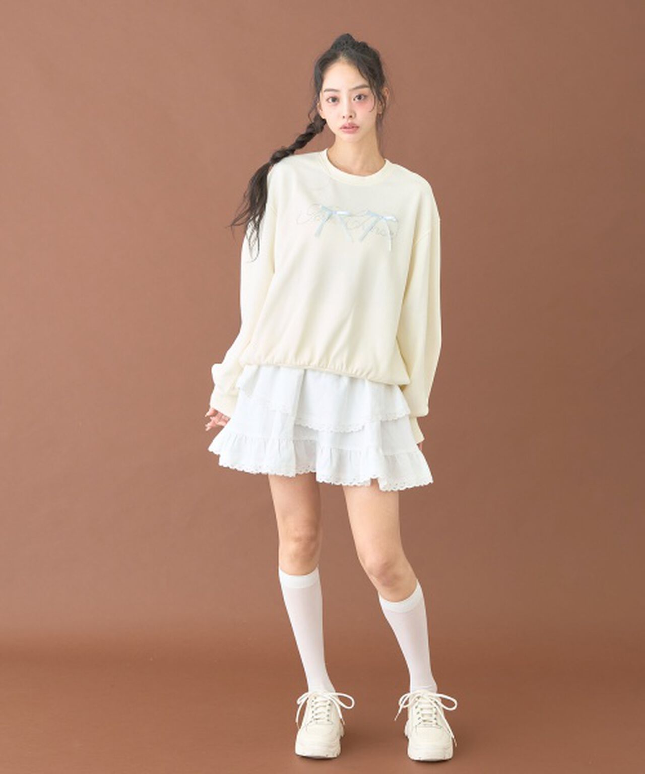 Tiered Frill Mini Skirt [Korean Fashion],Off white, large image number 3