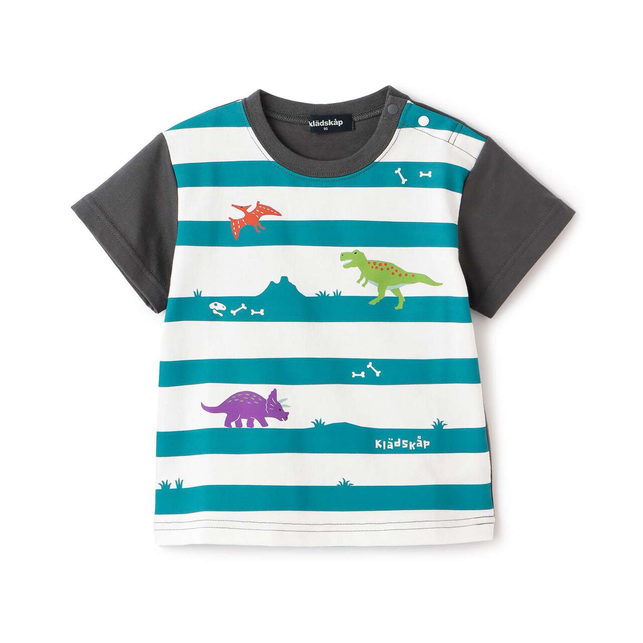 [Popular Item Restocked] Dinosaur Print Stripe Short Sleeve T-Shirt [Not Available at Physical Stores],Charcoal gray, large image number 0