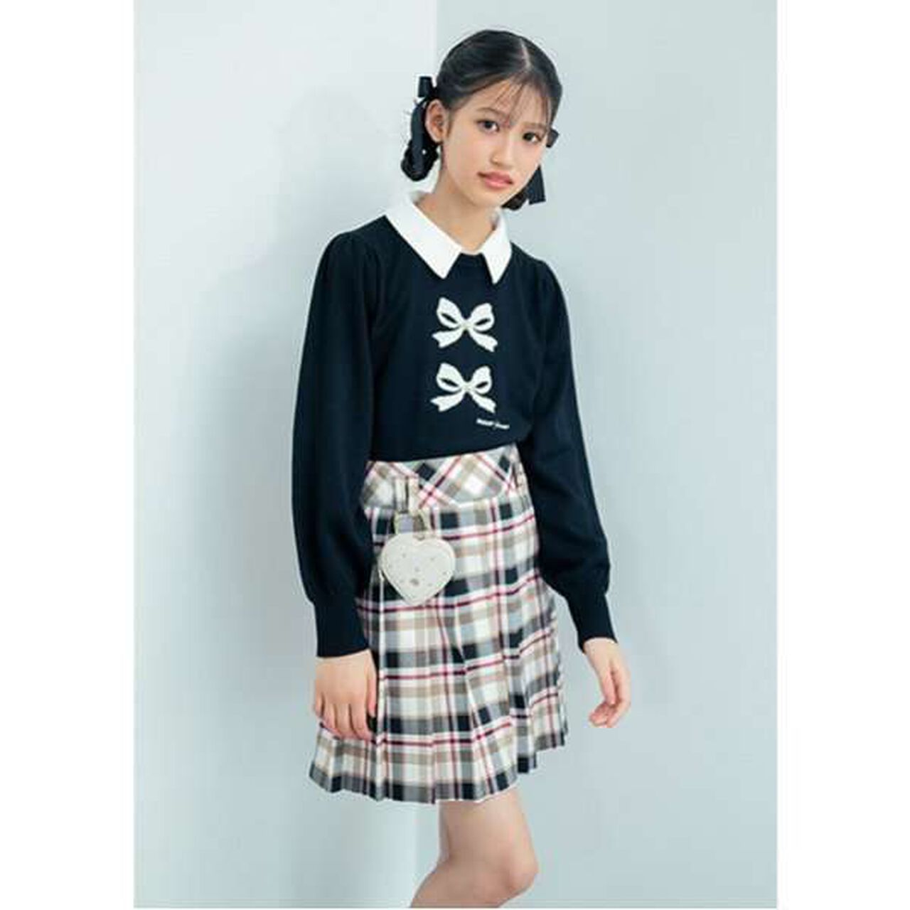 Heart Mini Bag Included Custom Check Pleated Skirt,Deep red, large image number 9