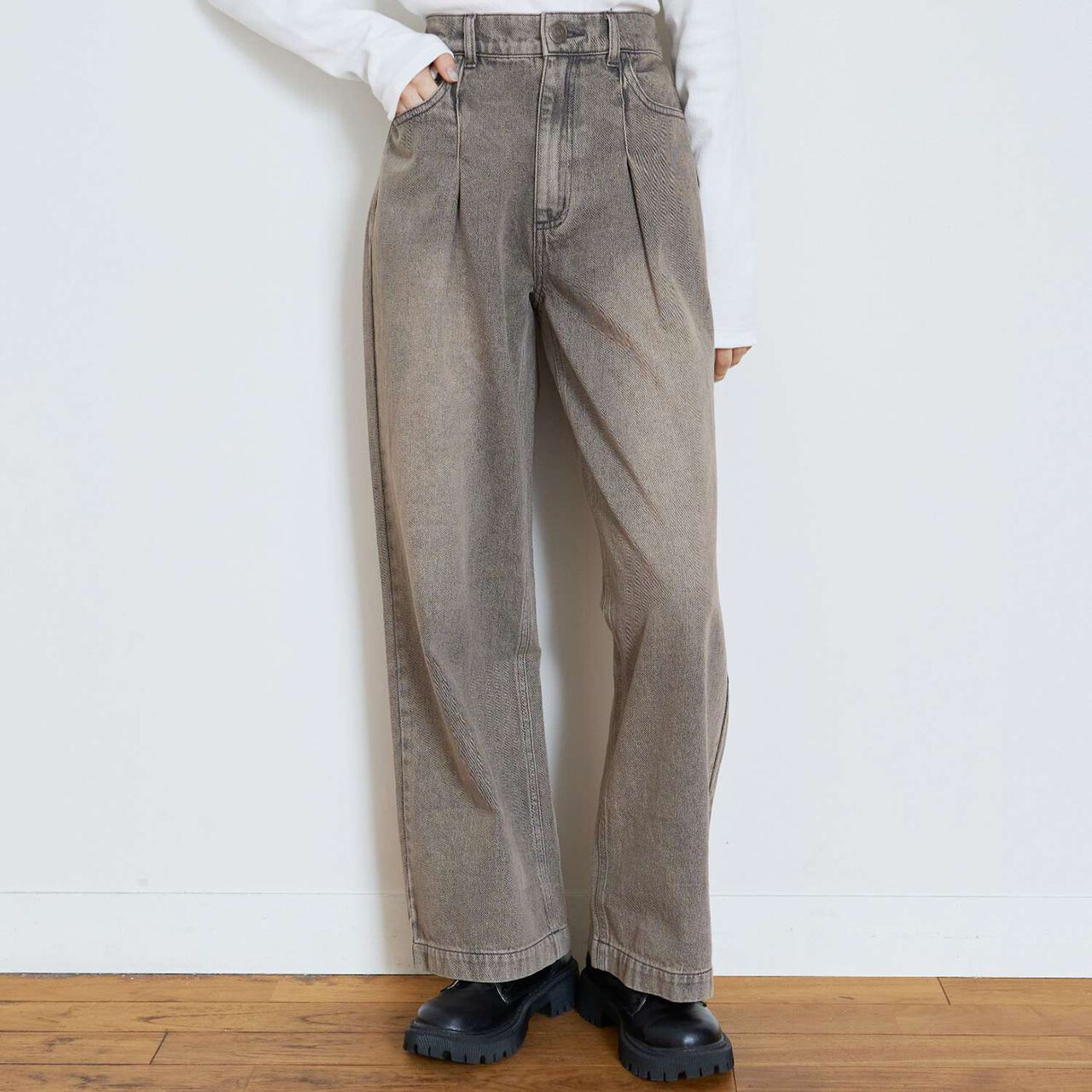 [LTXC] Tack Wide Denim Pants [Set Available],Gray, large image number 5