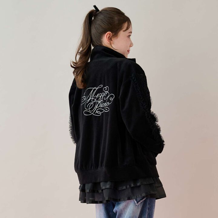 Tulle Frill Velour Jacket,Pink, medium image number 17