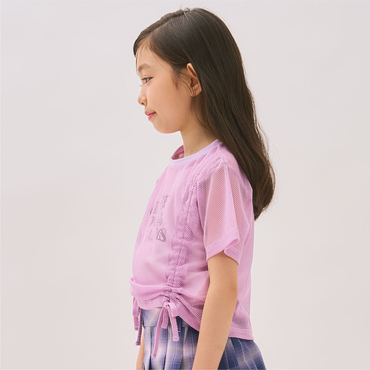 [Inner Lining Included] Mesh Drawstring Short Sleeve T-Shirt,Lavender, large image number 5