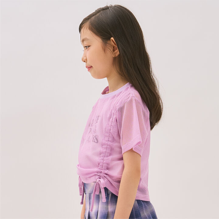 [Inner Lining Included] Mesh Drawstring Short Sleeve T-Shirt,Lavender, medium image number 5