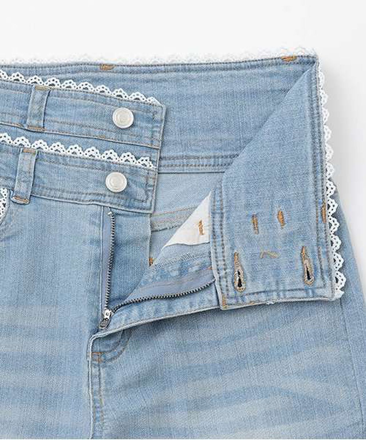 Lace-Trimmed Denim Flare Pants,Light blue, large image number 11